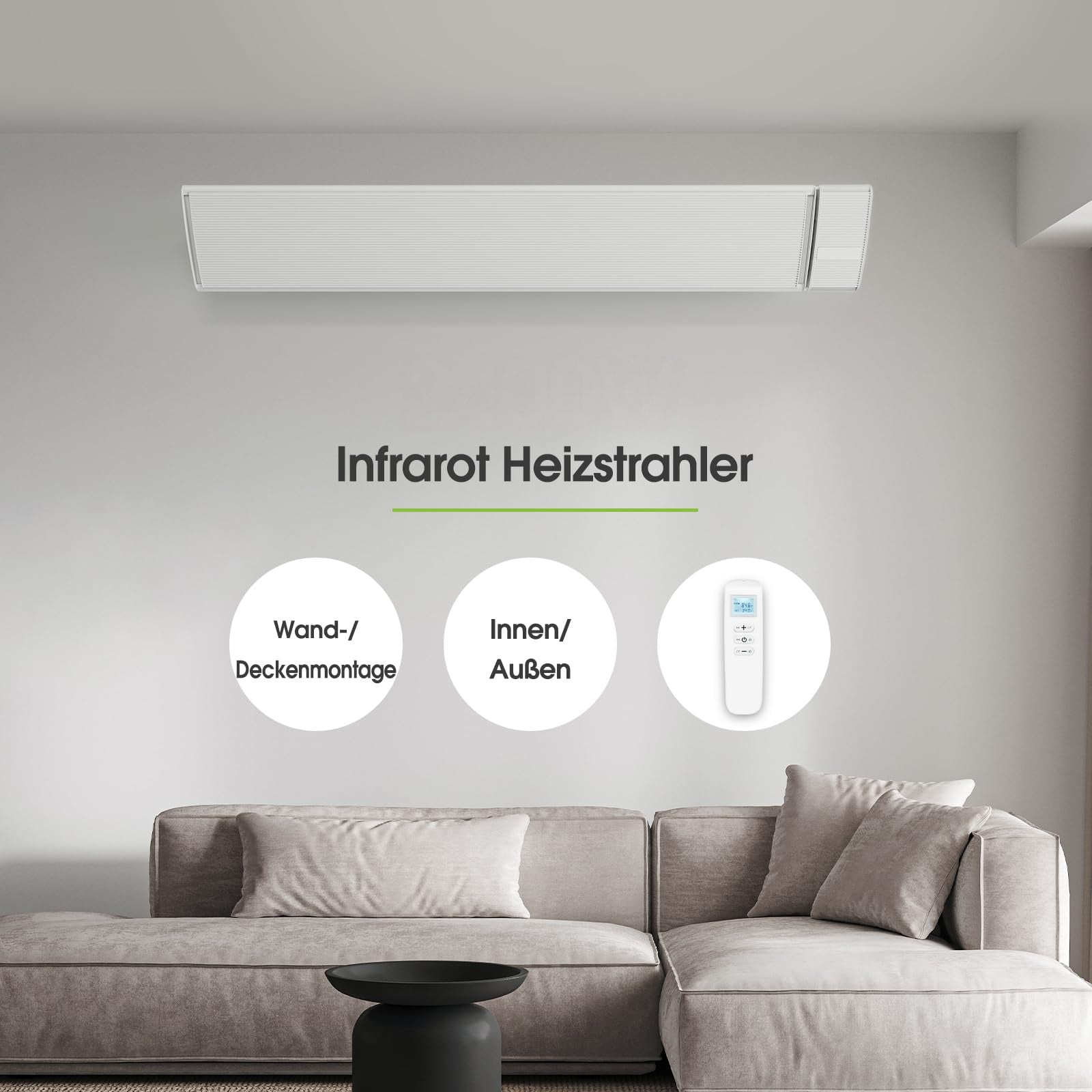 Infrarot Heizstrahler Lang für Outdoor, Terrasse und Studio mit WLAN Steuerung