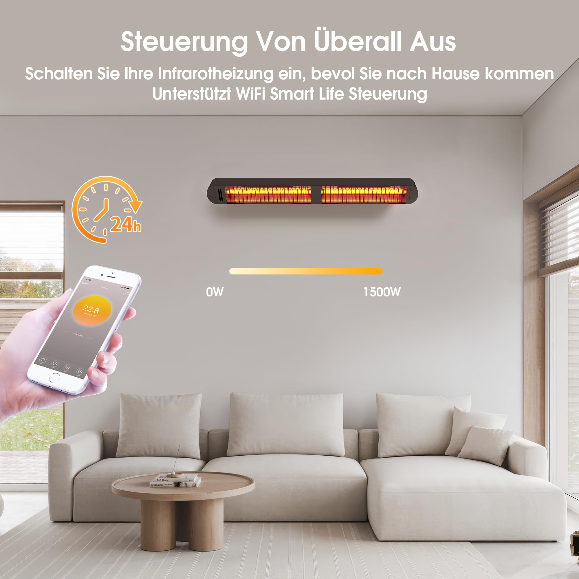 Infrarot Heizstrahler mit WLAN Thermostat für Innen & Außen, Wand/Deckenmontage