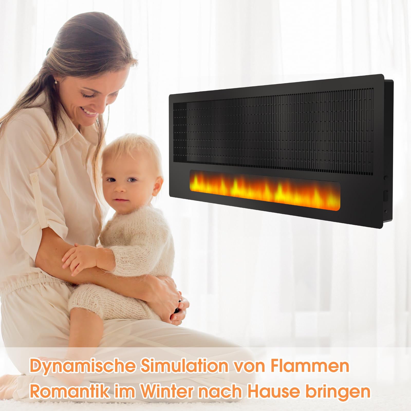 Elektrokamin Wandmontage mit Dynamikflamme Thermostat Wandkamin