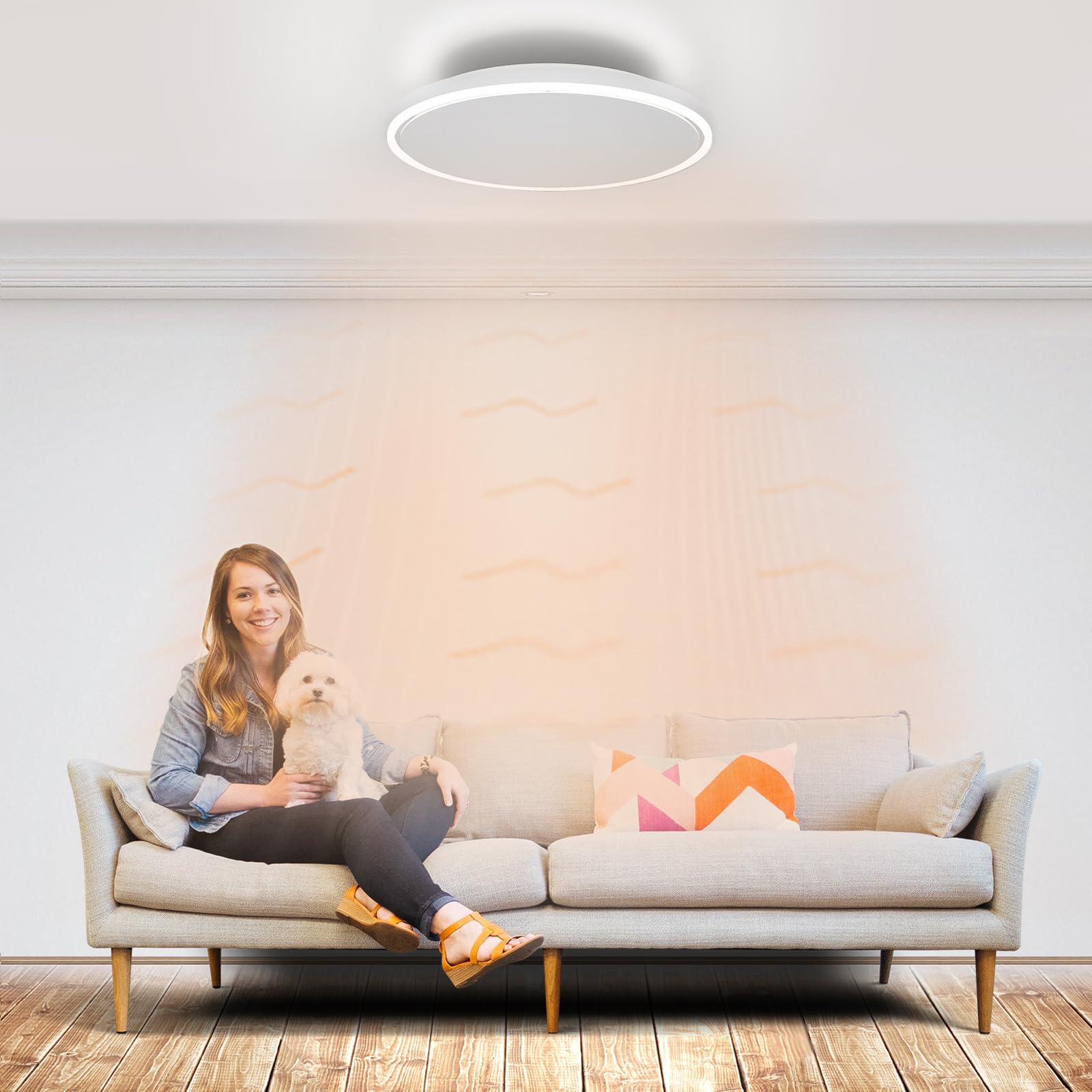 Runde Infrarotheizung mit Thermostat Deckenheizung LED Beleuchtung Licht