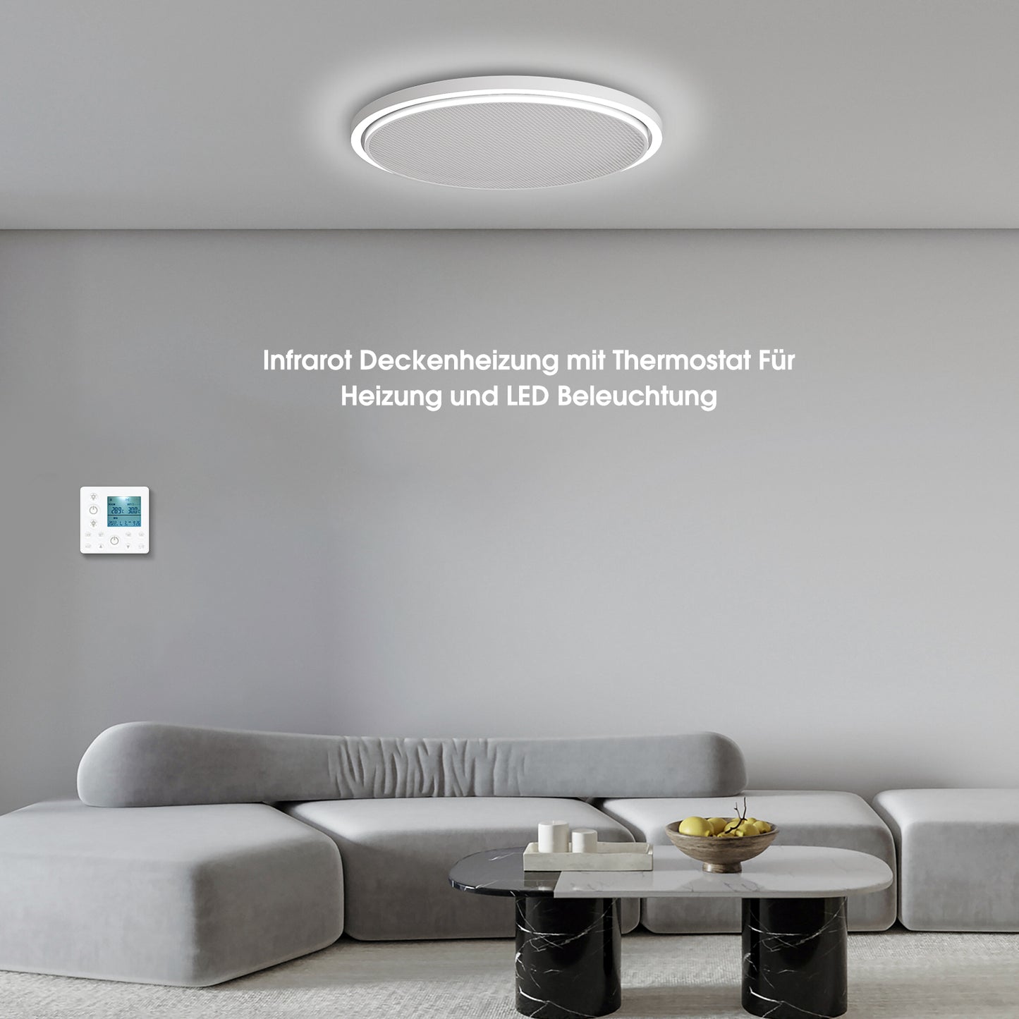 Runde Infrarotheizung mit Thermostat Deckenheizung LED Beleuchtung Licht