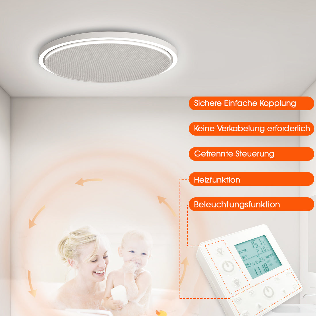 Runde Infrarotheizung mit Thermostat Deckenheizung LED Beleuchtung Licht