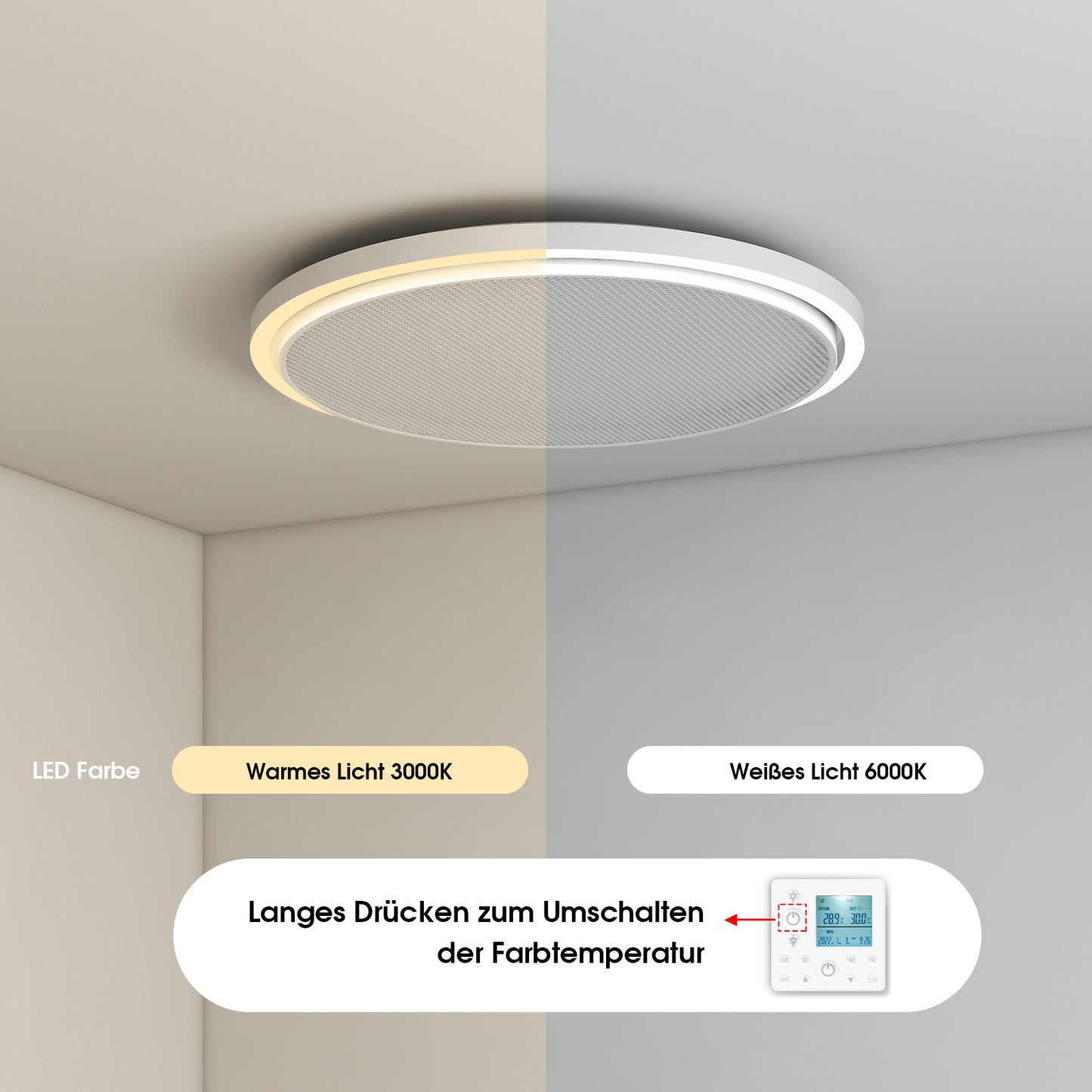 Runde Infrarotheizung mit Thermostat Deckenheizung LED Beleuchtung Licht