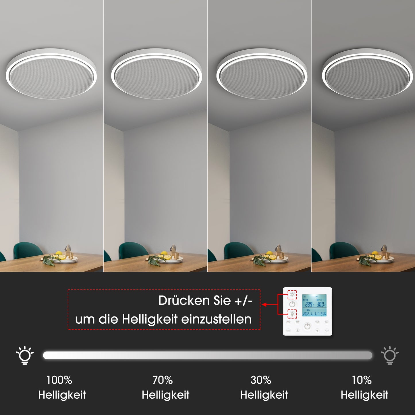 Runde Infrarotheizung mit Thermostat Deckenheizung LED Beleuchtung Licht