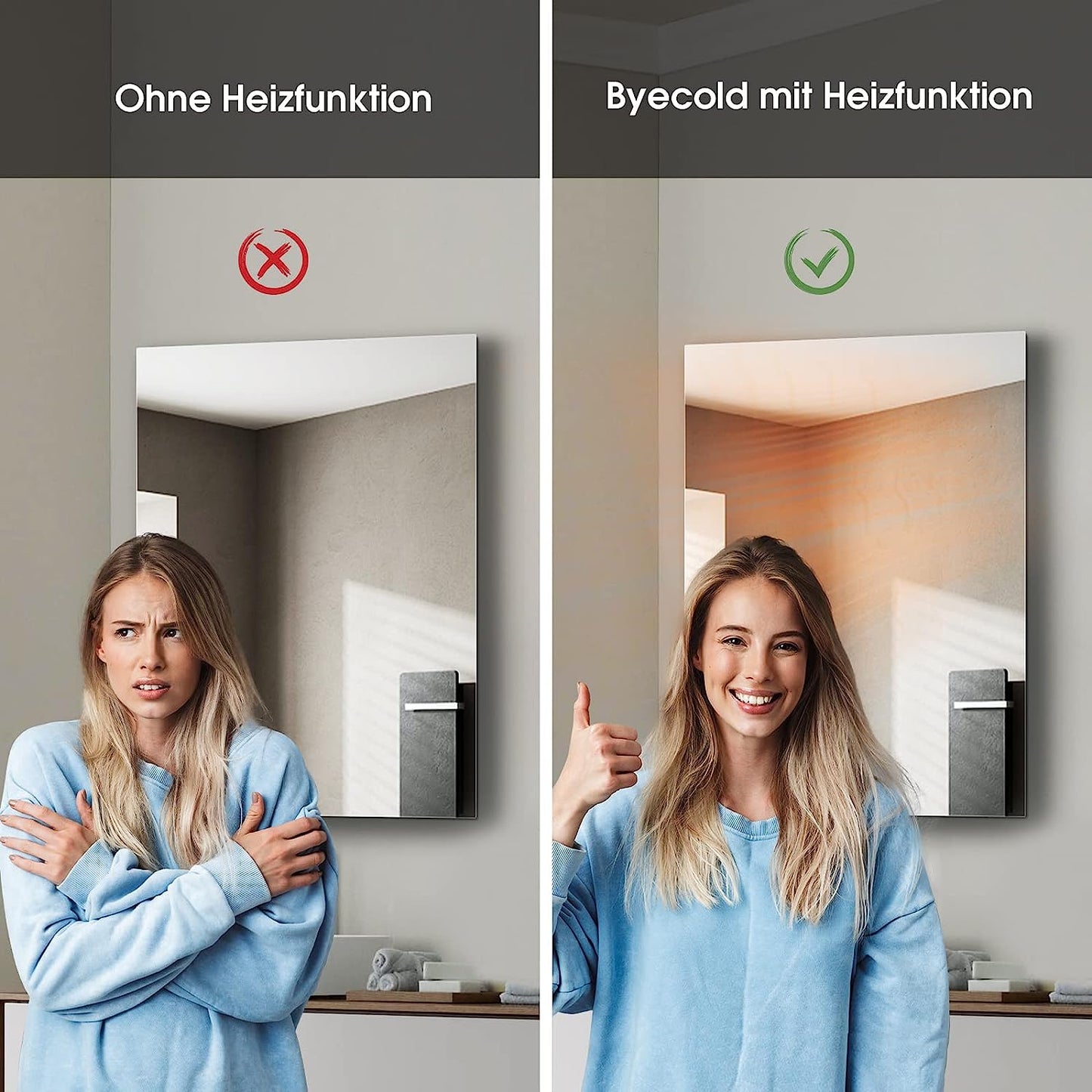 Infrarotheizung spiegel für Badezimmer wandheizung  (optional mit LED Licht)