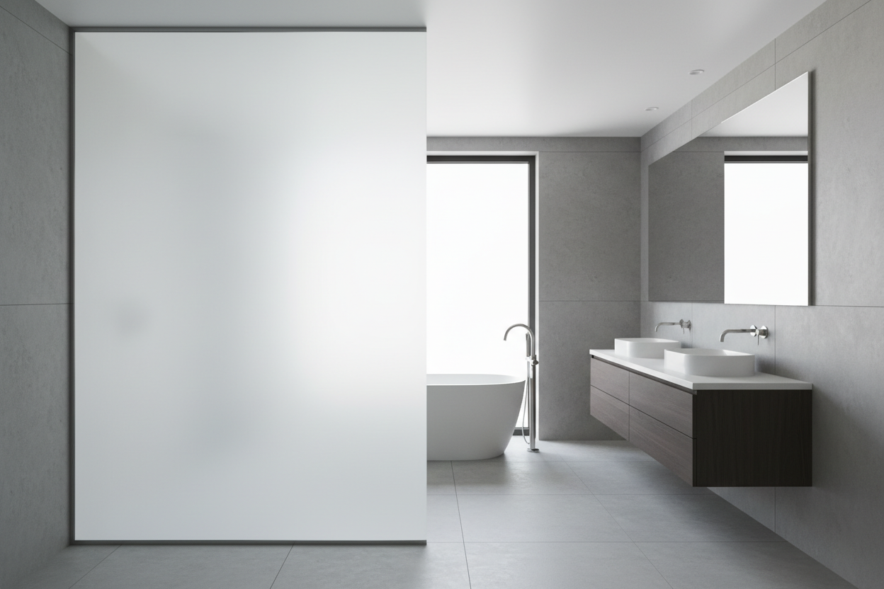 玻璃的白色玻璃面板在浴室里