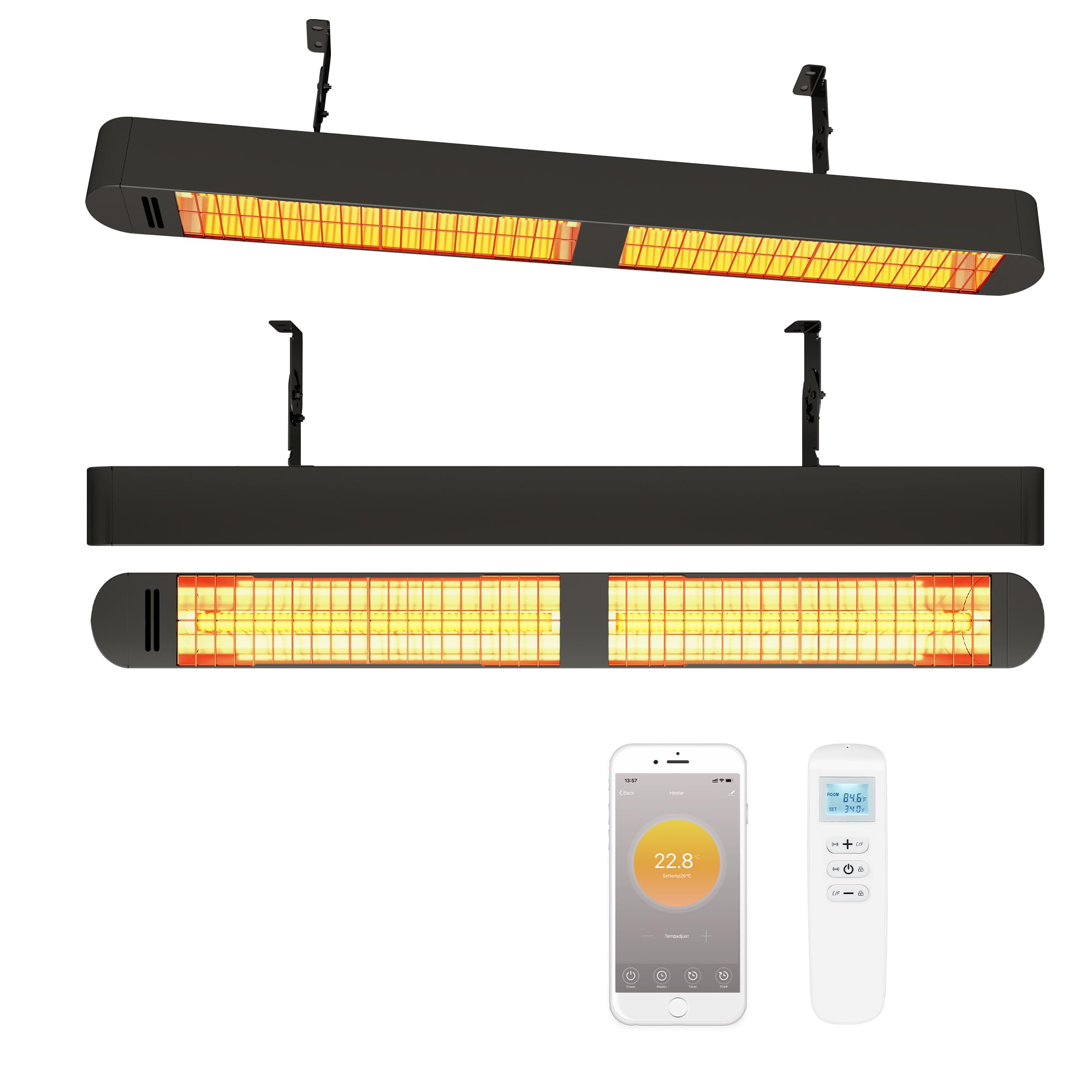 Infrarot Heizstrahler mit WLAN Thermostat für Innen & Außen, Wand/Deckenmontage