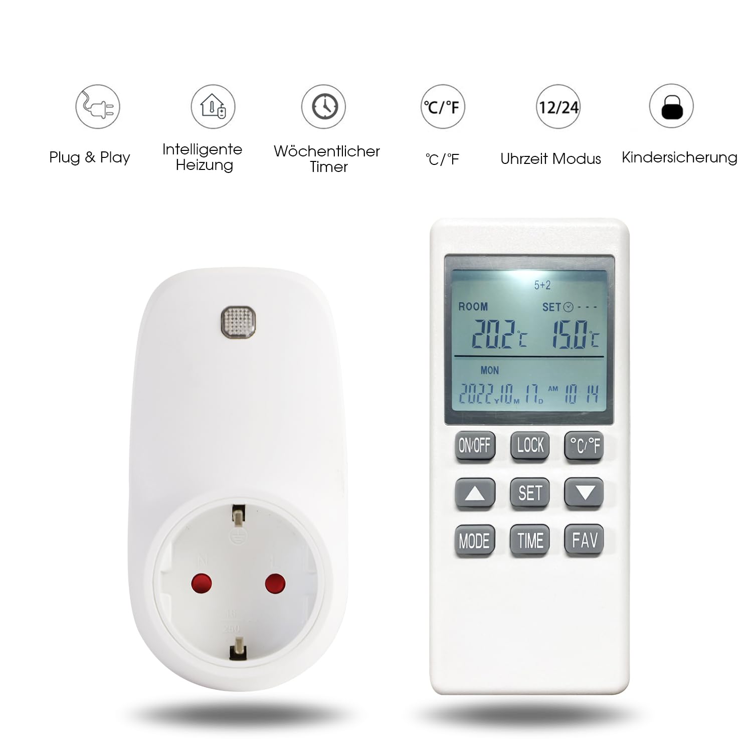 Steckdosenthermostat mit Fernbedienung für Infrarotheizung & Heizgeräte