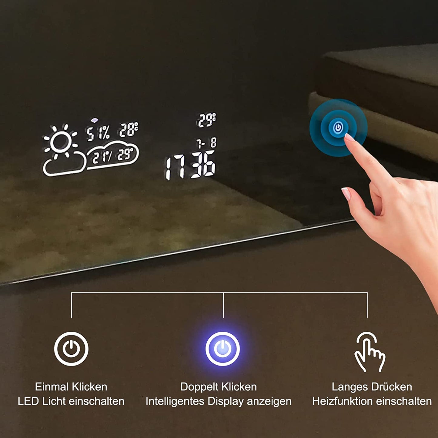 Badezimmer Smart spiegel zur Wandmontage mit LED-Beleuchtung