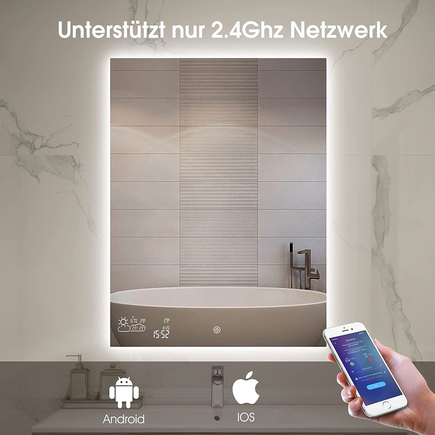 Badezimmer Smart spiegel zur Wandmontage mit LED-Beleuchtung